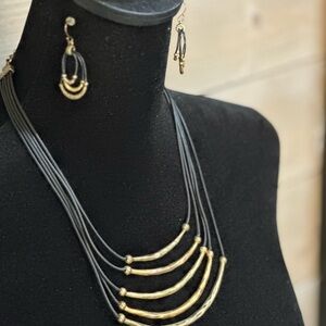Chico's Gold and Black Multi-Strand Necklace, Earrings and Bracelet